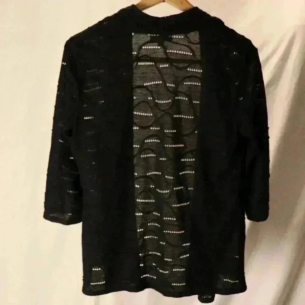 JM Collection Petite cardigan with hole‎ detailed pattern women black